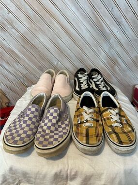 Vans 4 Pack of Sneakers Black, Pink, Yellow Plaid & Purple Skate Shoe Bundle